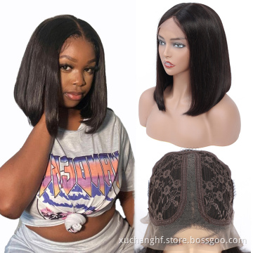 100% natural black short bob wig with bangs for black women, brazilian virgin remy straight human hair fringe bob style cut wig